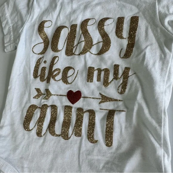 Baby Girl Sassy Like My Aunt Outfit Size 6 Months Red Pants White Gold Bow Fall - Picture 3 of 13